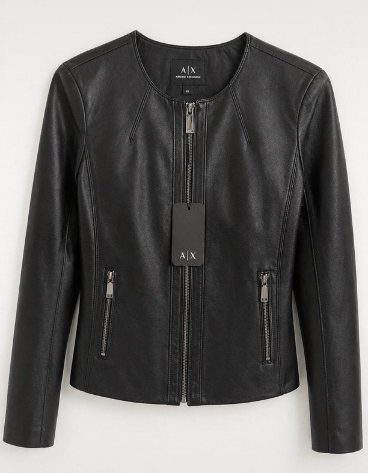 Armani Exchange Zwart Leren Jasje - Maat XS, Kleding | Dames, Ophalen of Verzenden, Nieuw, Maat 34 (XS) of kleiner, Zwart
