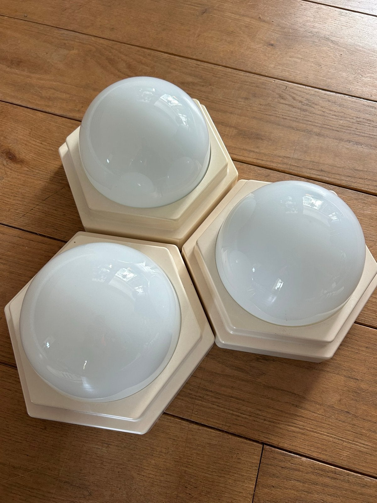 Set van 3 Vintage hexogon lampen herda - Jaren '70 Stijl, Beige, Kunststof, Gebruikt, Jaren 70