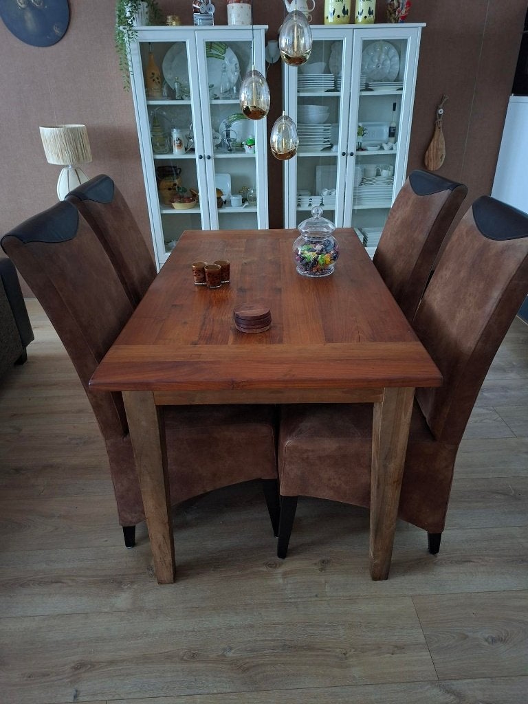 eetkamer tafel. Oud teak, Ophalen, 100 tot 150 cm, Teakhout, 50 tot 100 cm