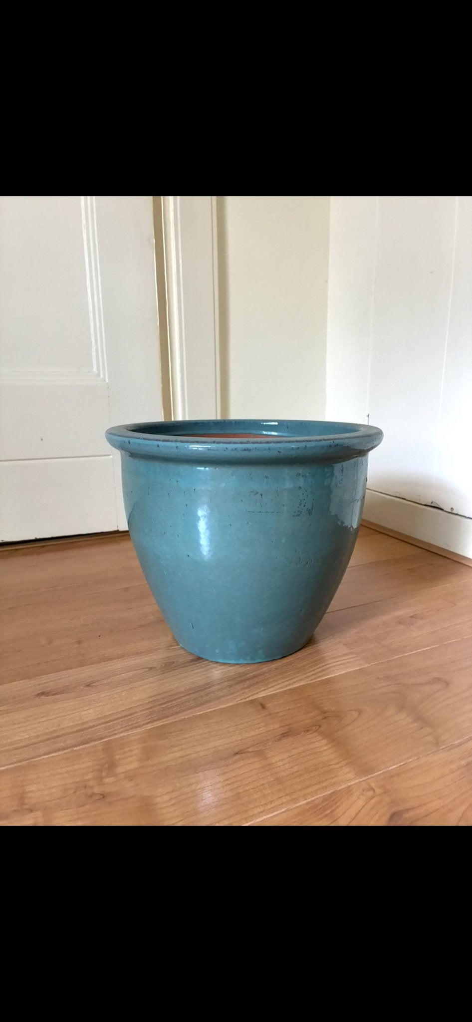 Mooie turquoise bloempot, zo goed als nieuw, Rond, Zo goed als nieuw, Minder dan 40 cm, Binnen