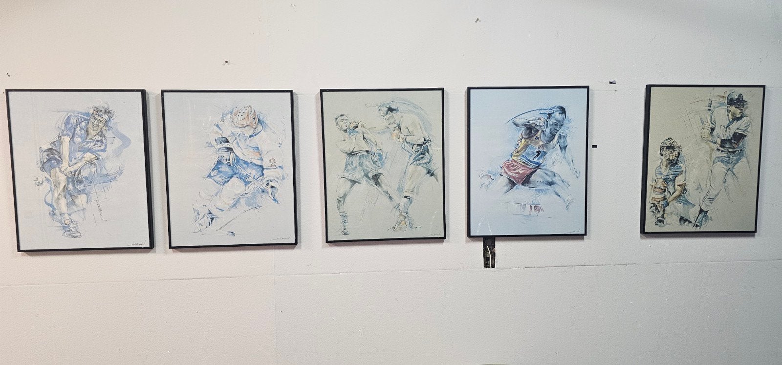 Set van 5 ingelijste sportprenten – diverse sporten, Antiek en Kunst, Kunst | Tekeningen en Foto's, Ophalen of Verzenden, Print