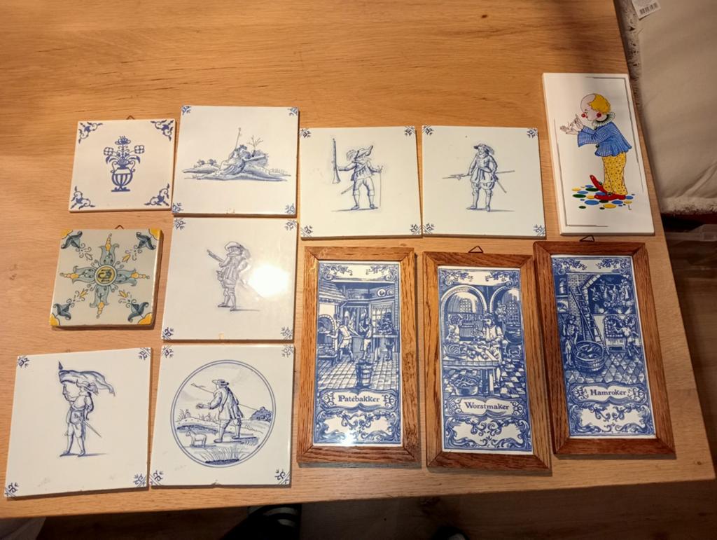 Mooie set van 12 decoratie tegeltjes., Antiek en Kunst, Antiek | Wandborden en Tegels, Ophalen of Verzenden