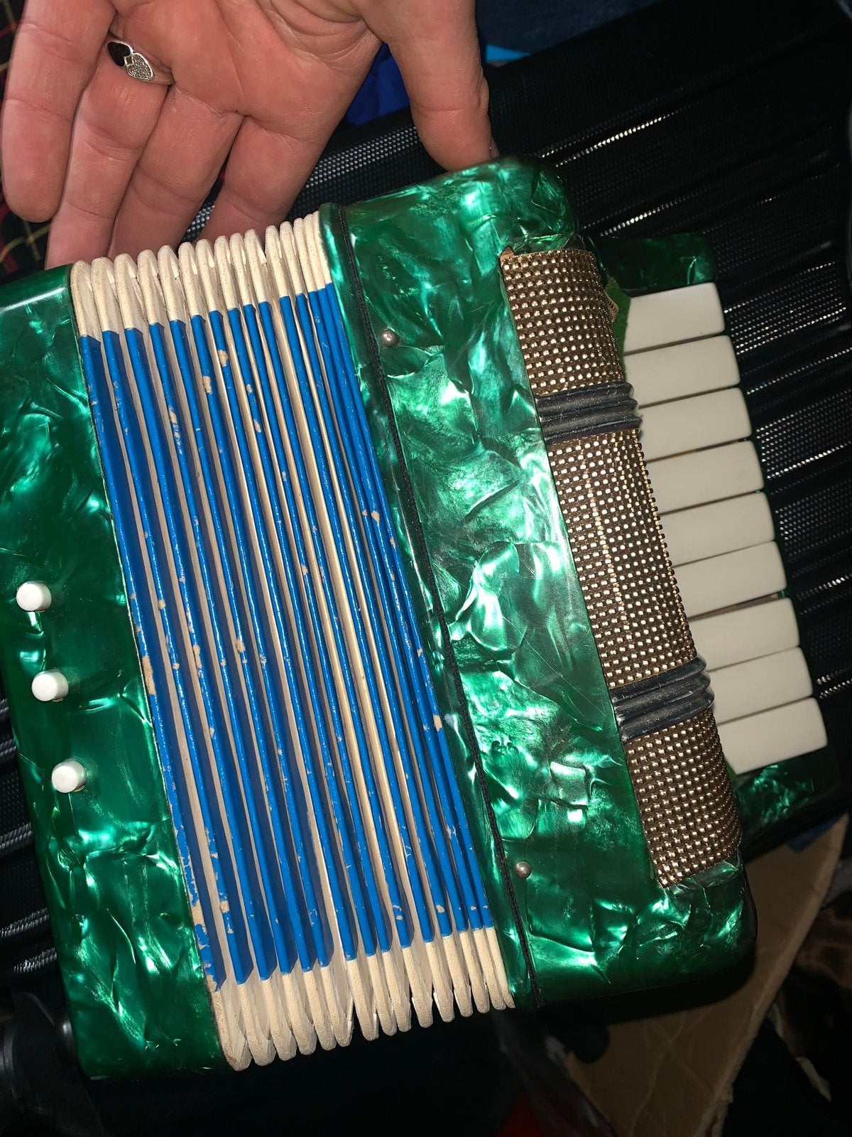 Vintage Groene Toetsaccordeon - Gebruikt, Overige merken, Gebruikt, Overige formaten, Toetsaccordeon