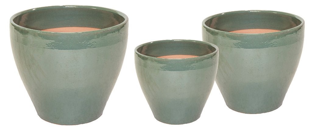 TUINPOTTEN FALLING GREEN GEGLAZUURD 3 DLG SET NIEUW, -, -, Rond, Nieuw