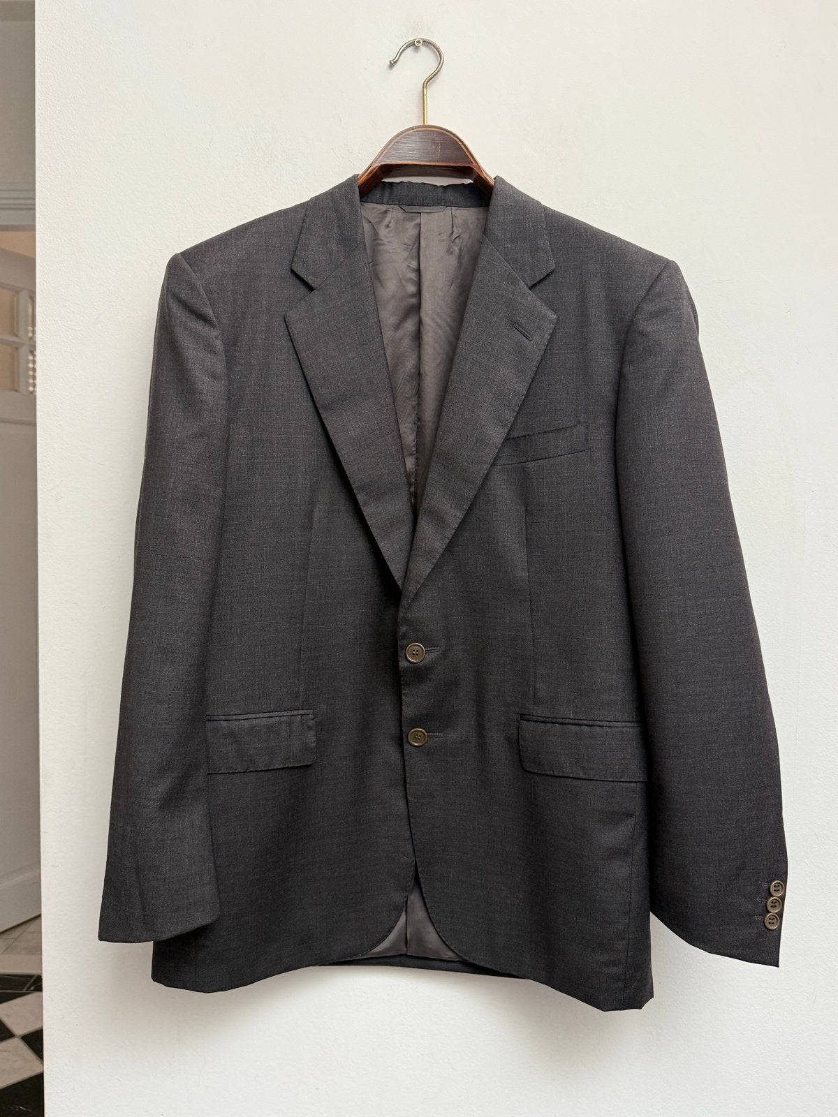 Loro Piana Donkergrijze Wollen Blazer, Ophalen of Verzenden, Zo goed als nieuw, Maat 48/50 (M), Grijs