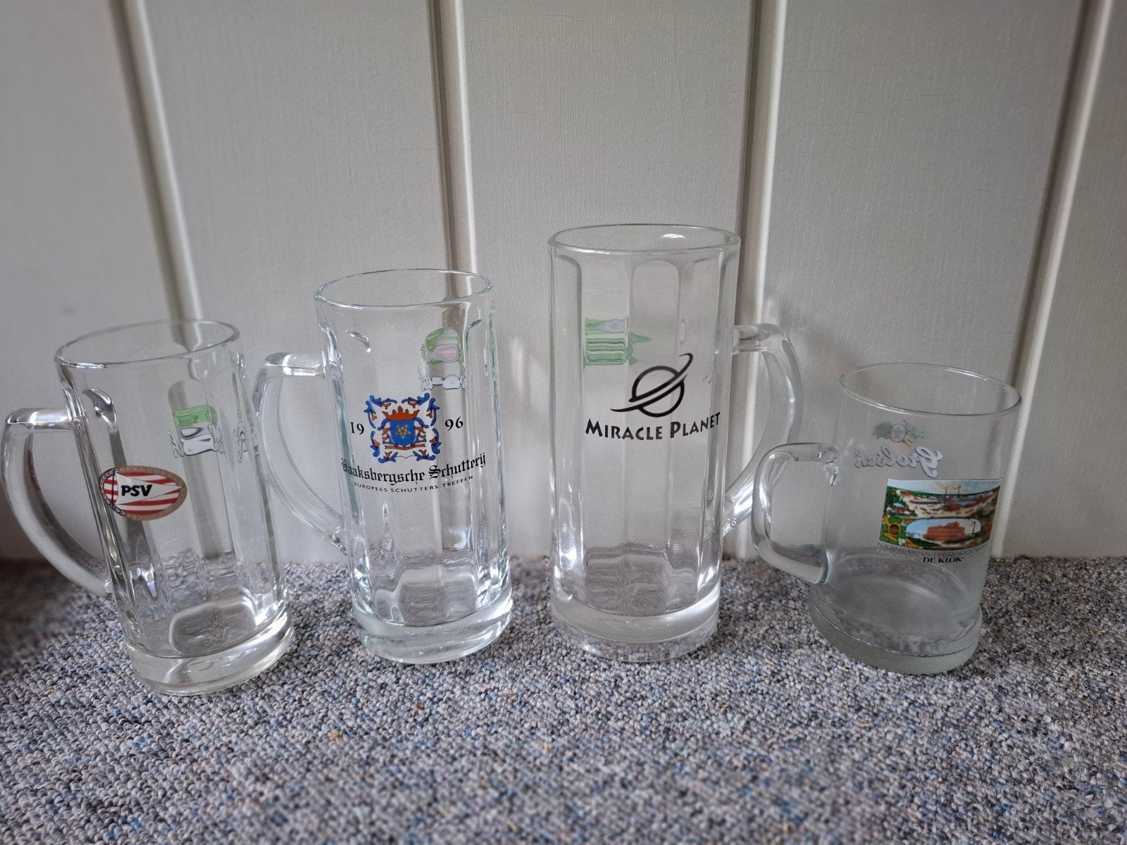 Grolsch glazen, met verschillende opdrukken, Ophalen of Verzenden, Zo goed als nieuw, Bierglas