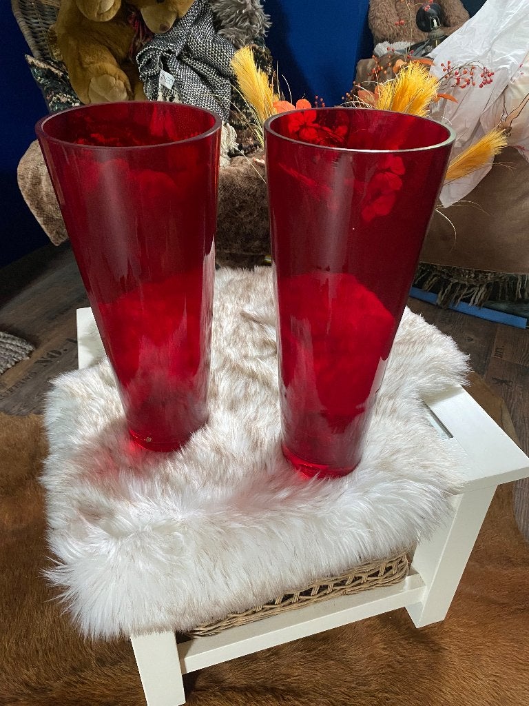 2 grote rode zware vazen, Ophalen, Zo goed als nieuw, Rood, Glas