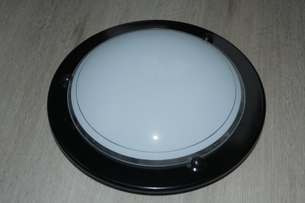 massive plavoniere lamp rond zwart, Huis en Inrichting, Lampen | Plafondlampen, Ophalen, Gebruikt, Zwart, E27 (groot)