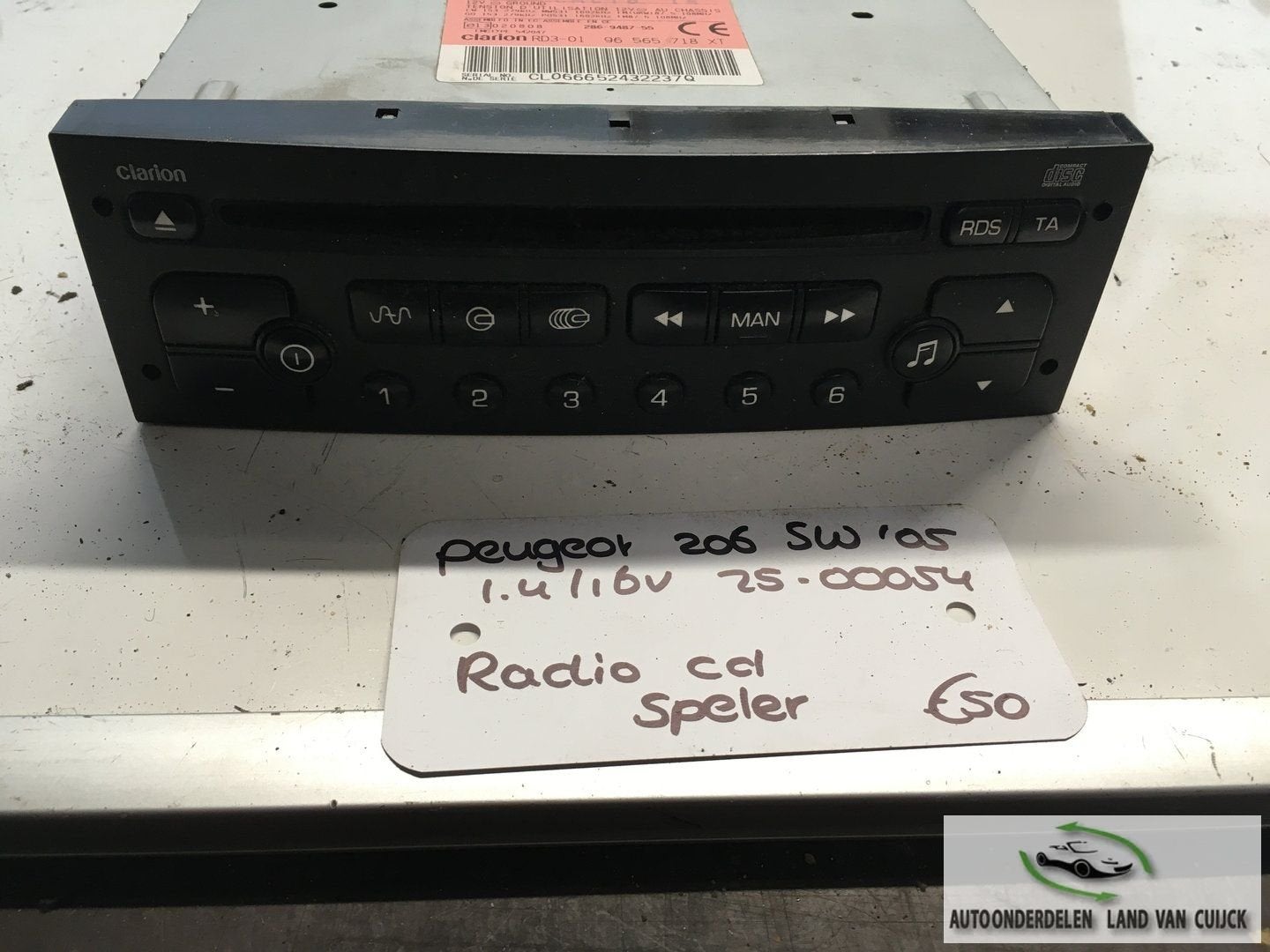 Peugeot 206 Sw 1.4 16v 2005 2500054   Radio Cd speler Clario, Auto diversen, Ophalen of Verzenden, -, -, -