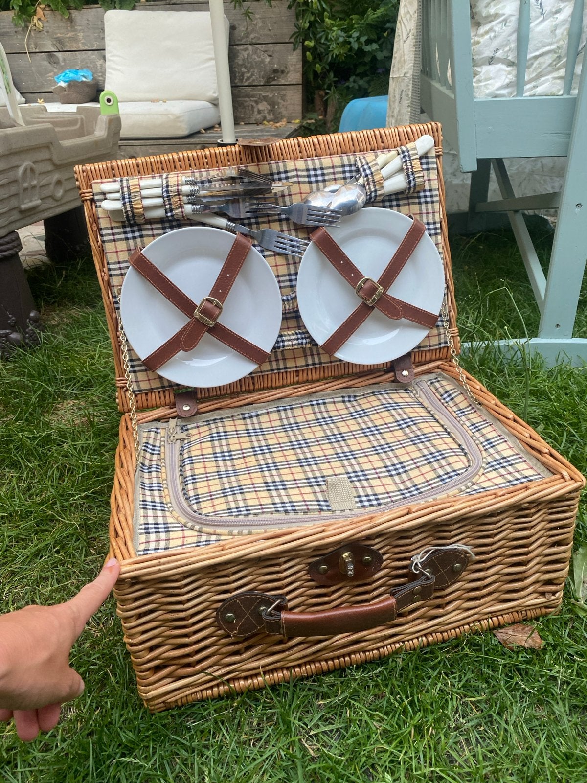 Vintage Picknickmand met Servies en Koeltas - Romantisch, Ophalen of Verzenden, Gebruikt