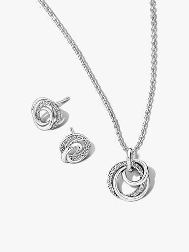 Pandora Moments Family Always Encircled set, Ophalen of Verzenden, Zo goed als nieuw, Zilver, Met strass
