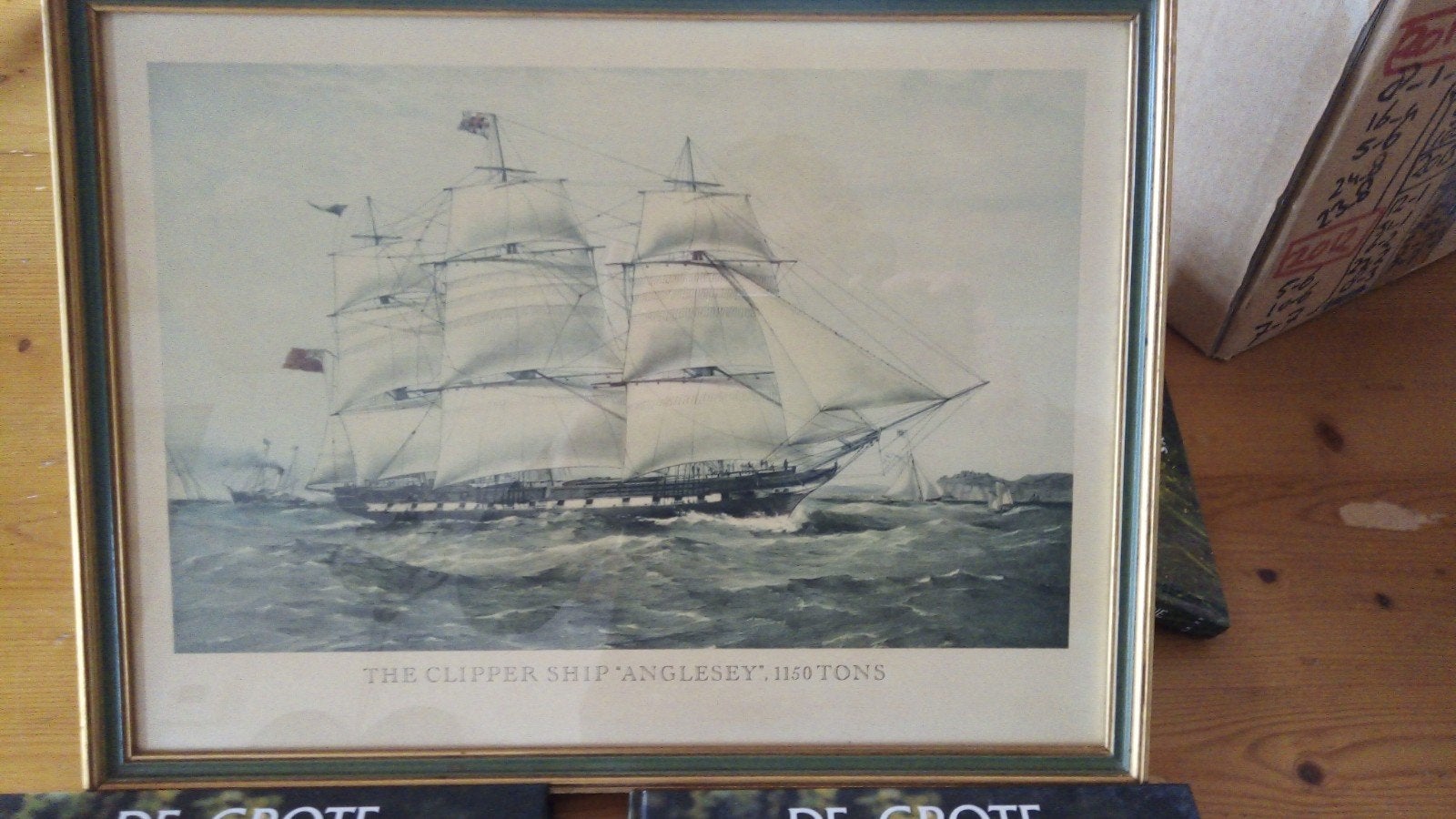 Vintage Maritieme Print: Clipper Schip 'Anglesey', 42x32 cm, Ophalen of Verzenden