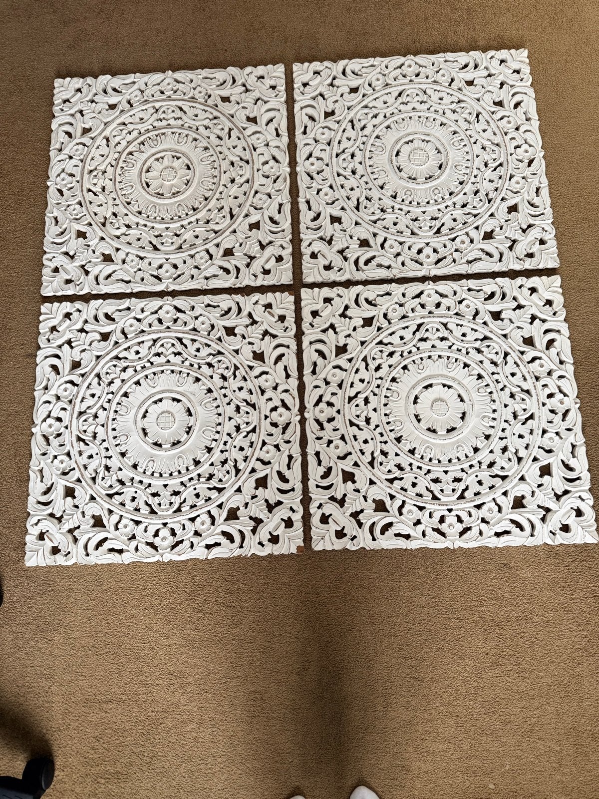 Set van 4 handgesneden houten wandpanelen, wit, Ophalen, Gebruikt, Oosters, Hout