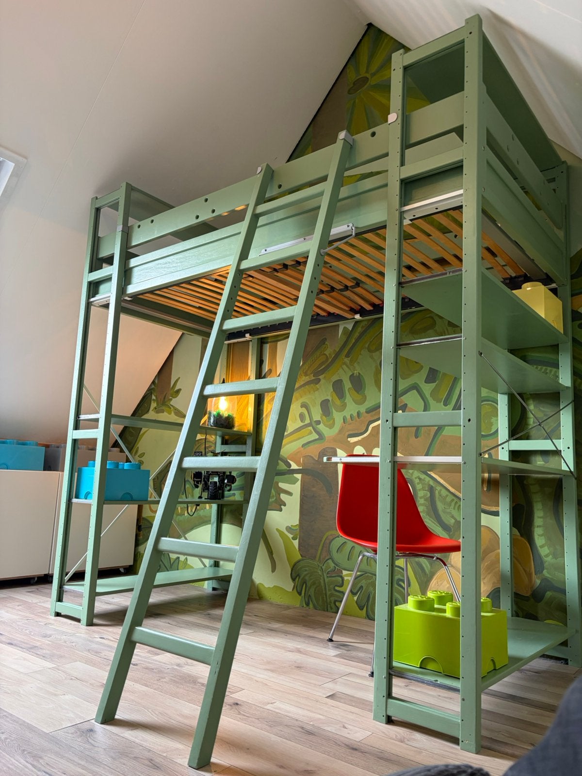 Lundia houten hoogslaper met bureau, Ophalen, 100 cm, Hoogslaper, Eenpersoons
