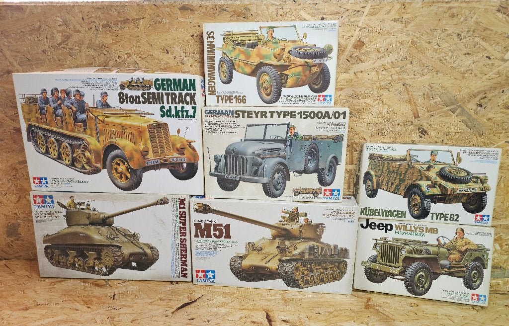 7x Tamiya modelbouwvoertuig (K009), Gebruikt, Verzenden, Tamiya, Groter dan 1:32