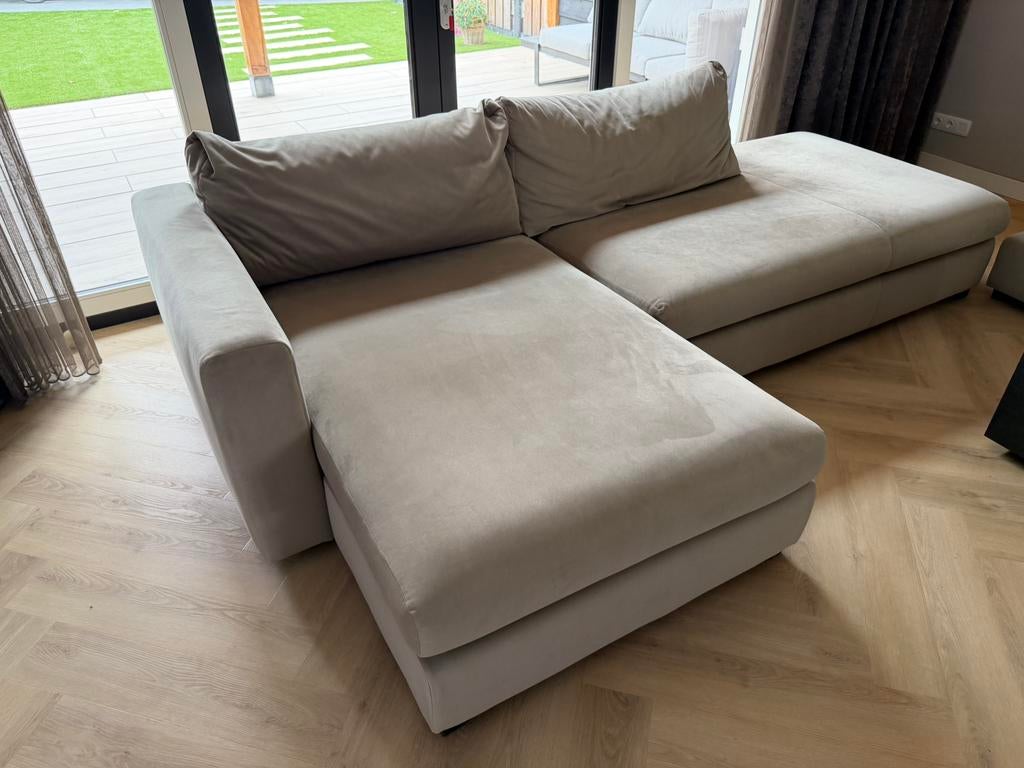 Hoekbank links (4x6 sofa) Lichtbeige Velours, Ophalen, Zo goed als nieuw, Stof