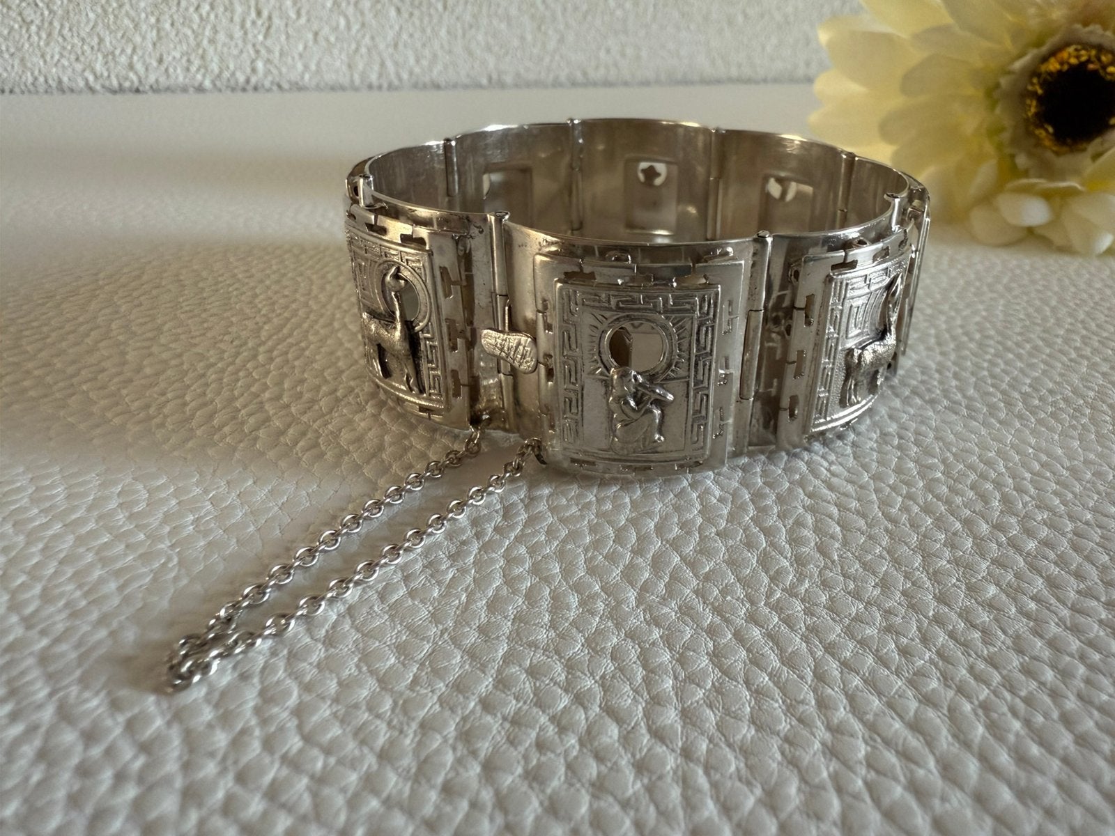 S203/ Zilveren Vintage PERU brede paneel armband, Gebruikt, Verzenden, X, Zilver