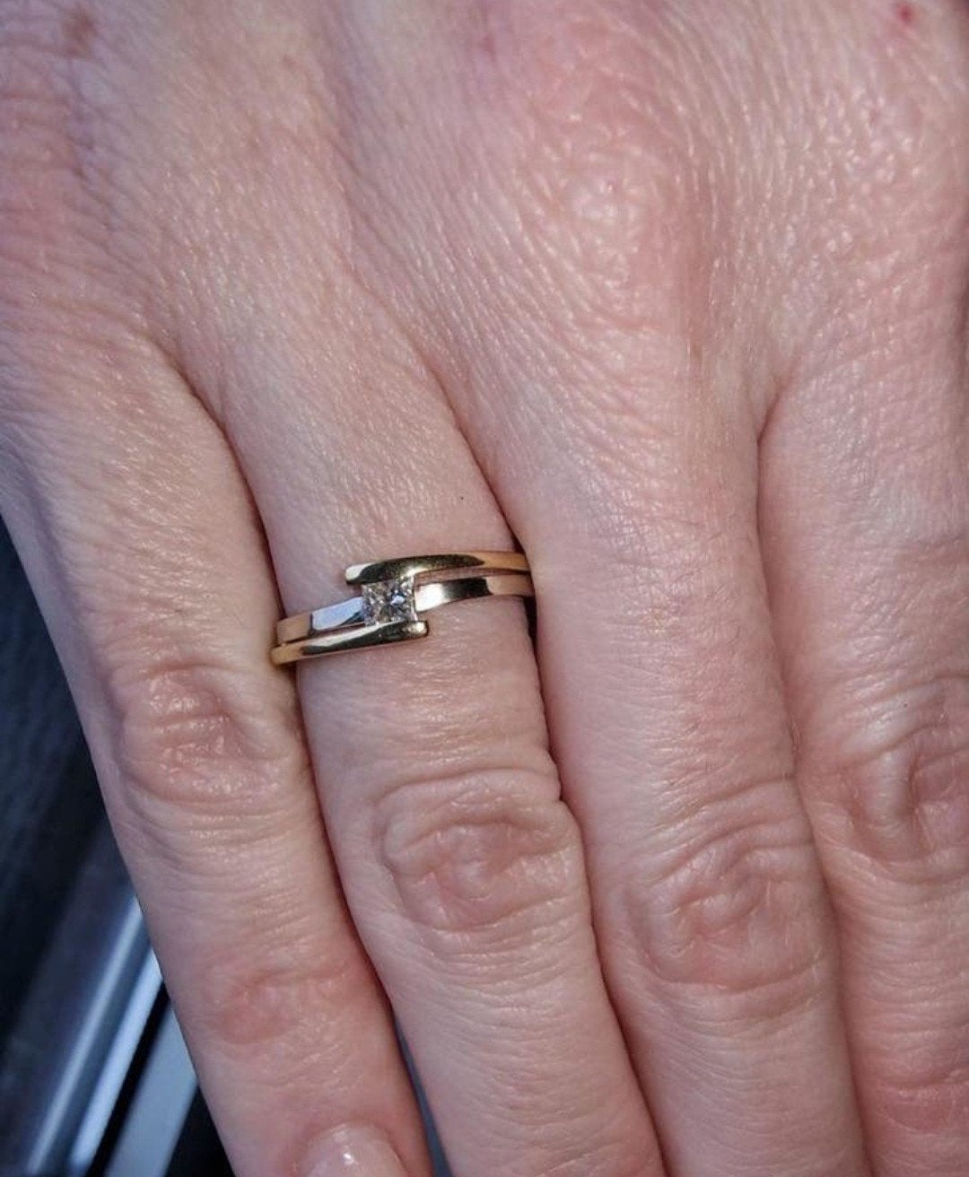 Prachtige (verlovingsring) 18 krt bicolor ring met diamant!, Ophalen of Verzenden, Zo goed als nieuw, 17 tot 18, Dame