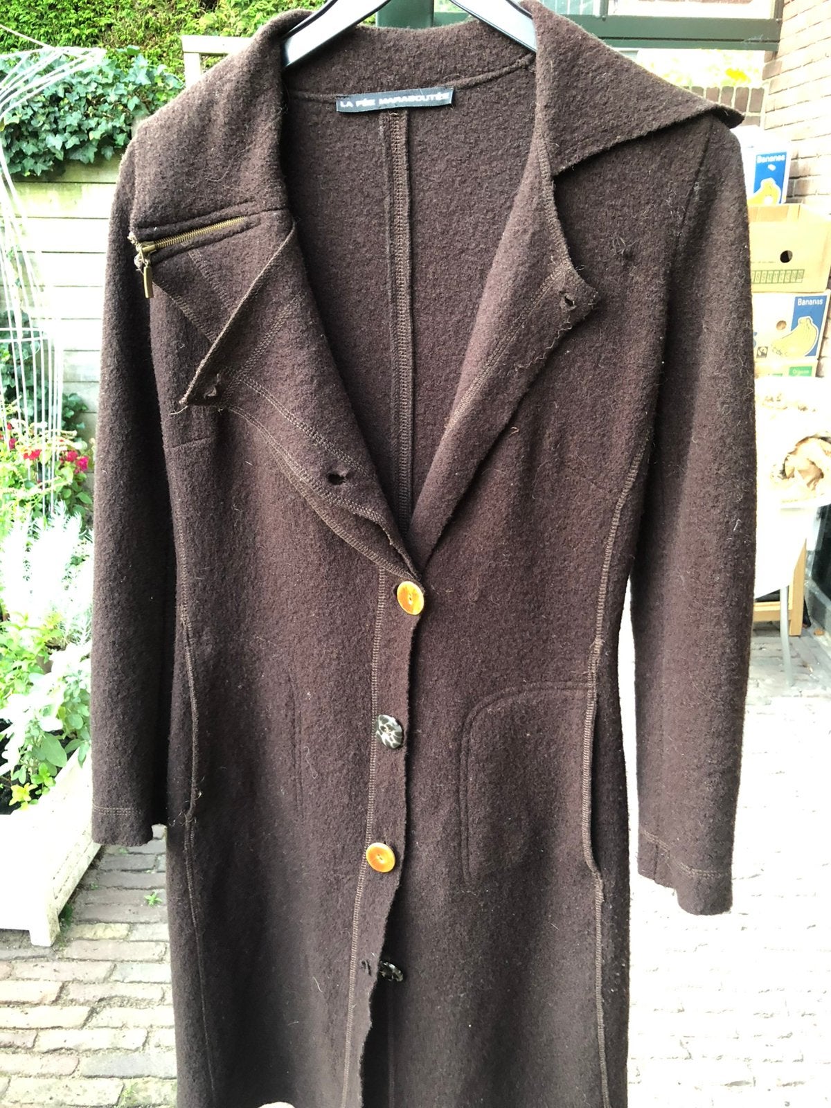 Te koop; wollen vest/ jas, girbaud, bruin, maat S, Ophalen of Verzenden, Zo goed als nieuw, Maat 38/40 (M), Bruin