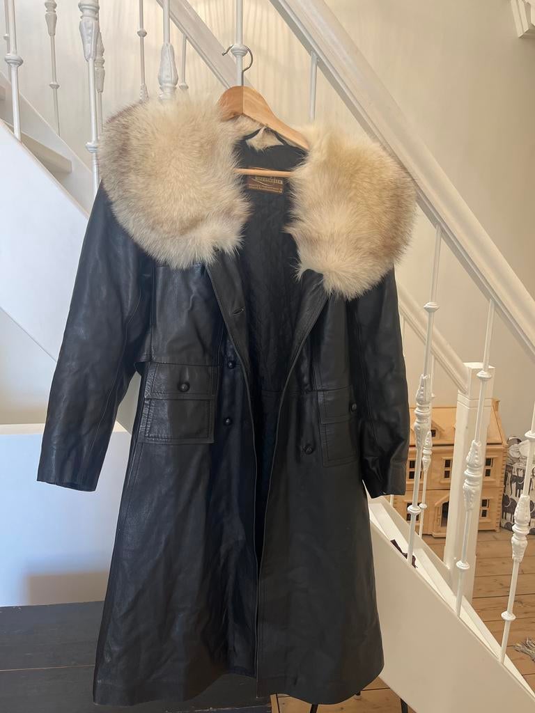 Leren jas met bontkraag, Kleding | Dames, Jassen | Winter, Ophalen of Verzenden, Zo goed als nieuw, Maat 36 (S), Zwart