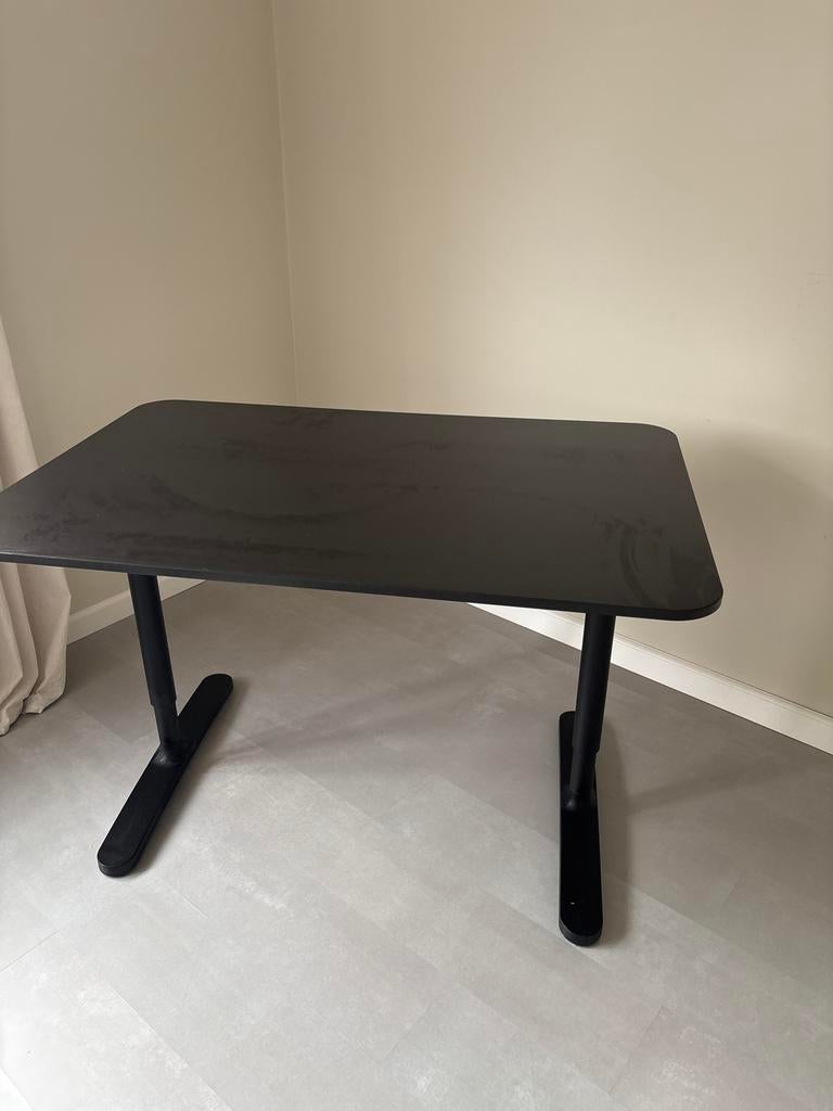IKEA Bureau Zwart - 120x80cm, In Hoogte Verstelbaar, Ophalen, Zwart, Gebruikt, In hoogte verstelbaar
