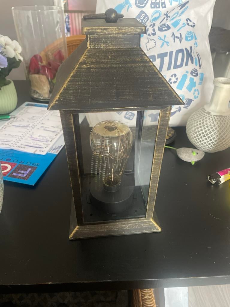 Decoratieve Lantaarn met LED Gloeilamp - Goud/Zwart, Ophalen, Gebruikt