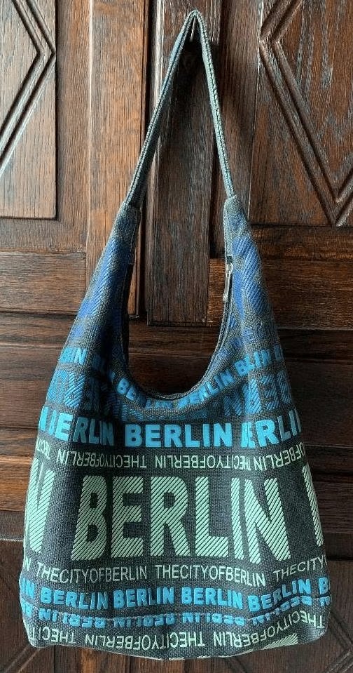 Blauw-groen-grijze tas, schoudertas, damestas Berlin Berlijn, Ophalen of Verzenden, Zo goed als nieuw, Grijs
