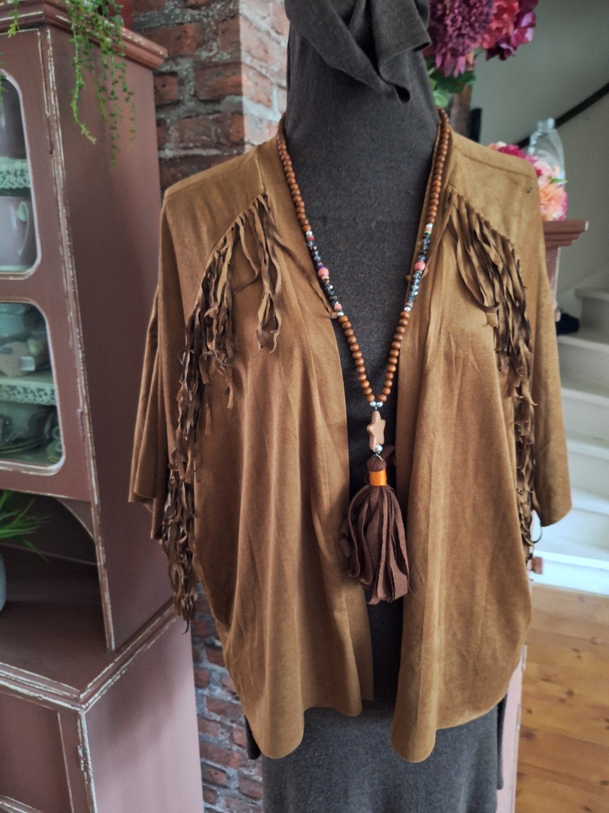 Suedine vest franjes maat m l ibiza boho style, Ophalen of Verzenden, Zo goed als nieuw, Maat 38/40 (M), Bruin