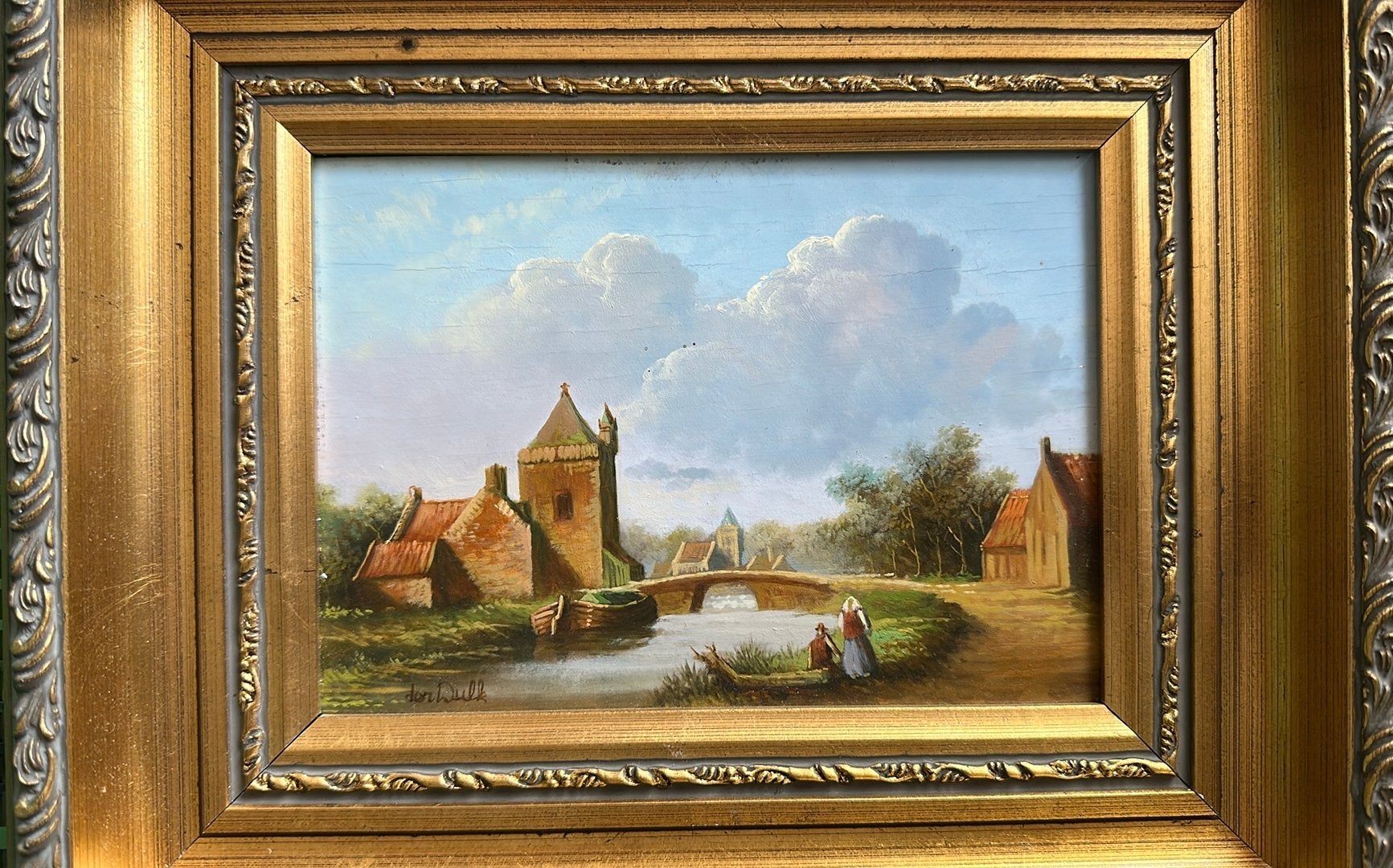 Ingelijst Paneel / olieverf  ‘den Dulk, Paneel, Origineel werk, Ophalen of Verzenden, Olieverf