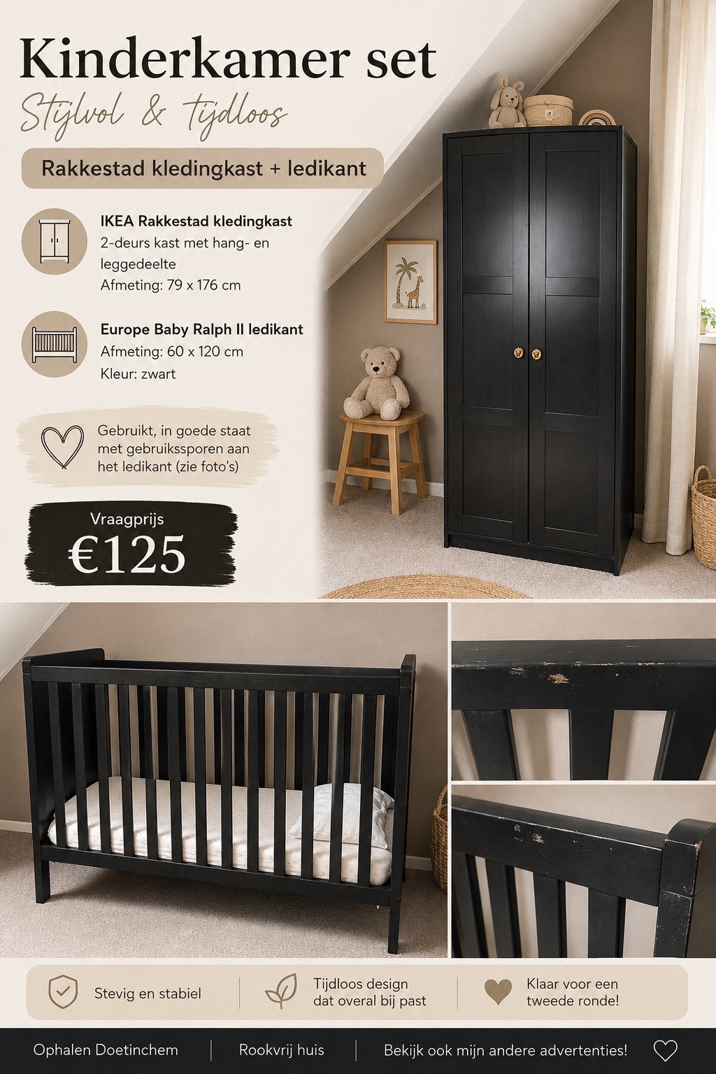 Set: IKEA kast Rakkestad & Ledikant van babypark, Ophalen, Gebruikt, Jongetje of Meisje