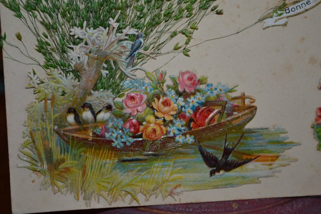 FRANKRIJK 1908 POESIEPLAATJES BOOT ROZEN ZWALUW DUIF, Ophalen of Verzenden, Voor 1920, Gelopen, Sterren en Beroemdheden