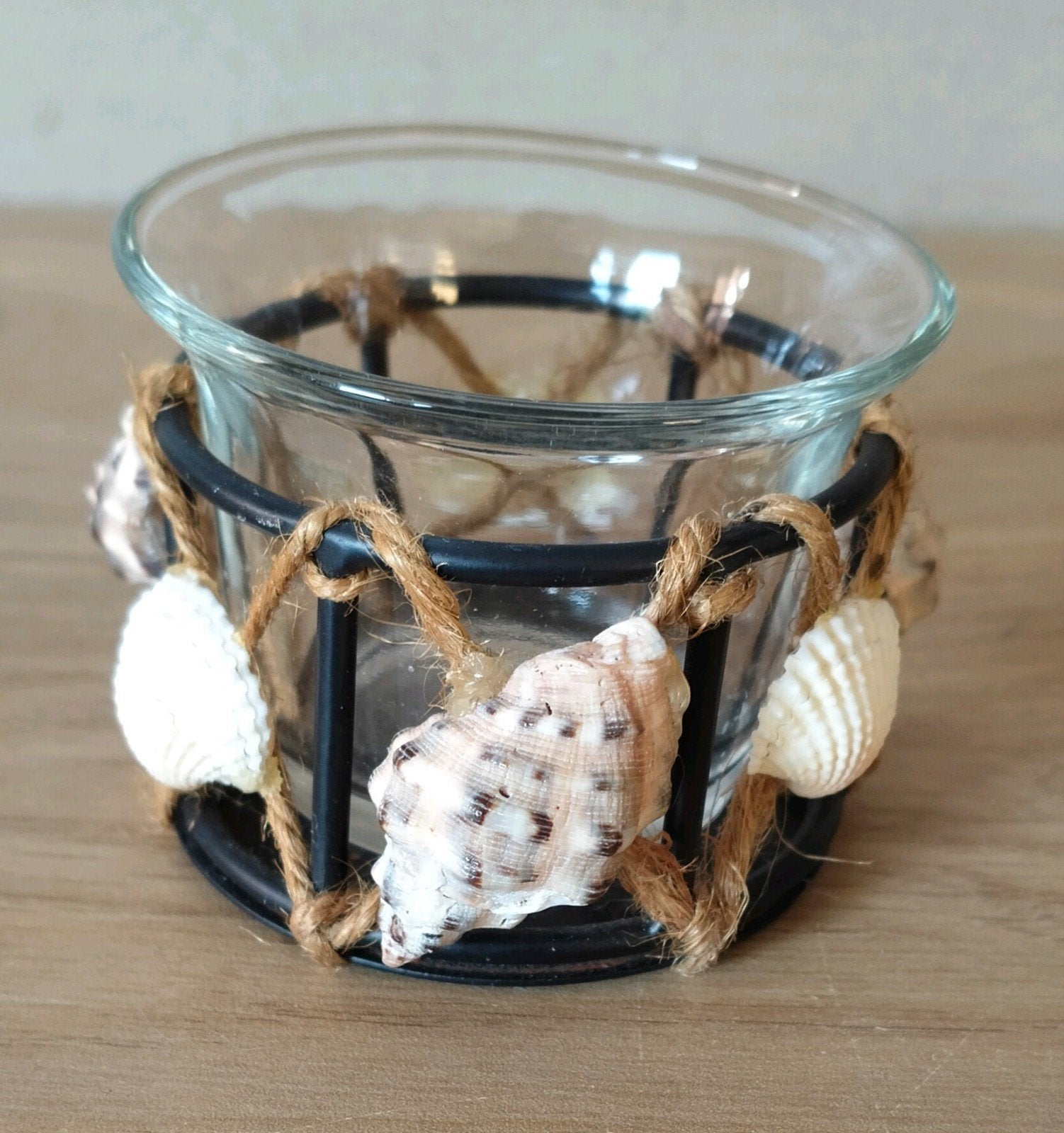 Waxinelichthouder met schelpen decoratie, Waxinelichthouder, Zo goed als nieuw, Metaal, Meerkleurig