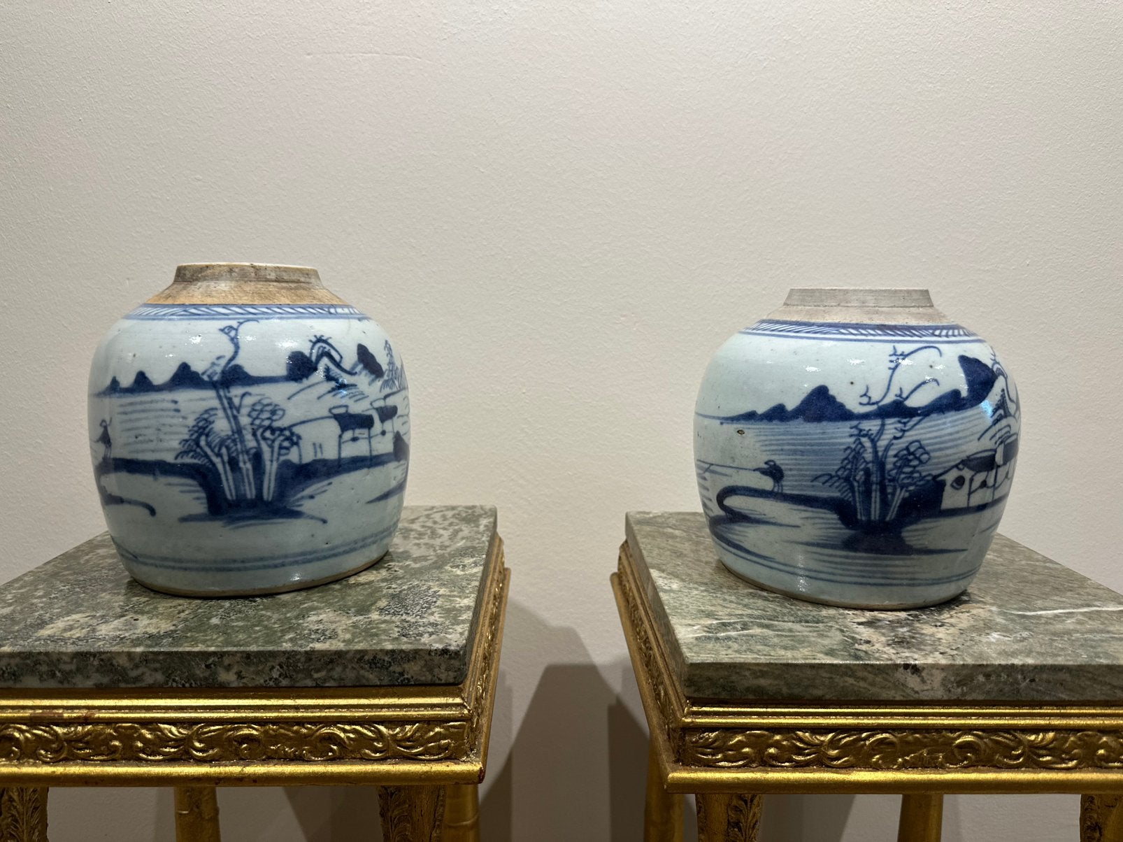 Set 18e eeuws Chinese blauw-witte gemberpotten, Antiek en Kunst, Antiek | Vazen, Ophalen