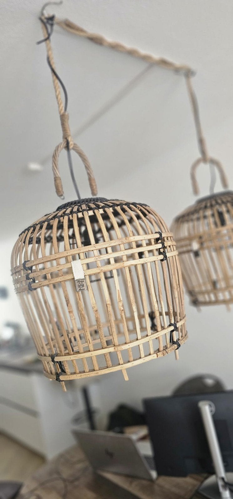 2 Riviera Maison Hanglamp San Carlos Bamboe, kleur Naturel, Ophalen, 50 tot 100 cm, Zo goed als nieuw, Minder dan 100 cm