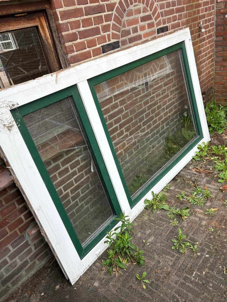 Kunststof kozijn met dubbel glas, Ophalen, Gevelraam of Ruit, Gebruikt, 160 cm of meer