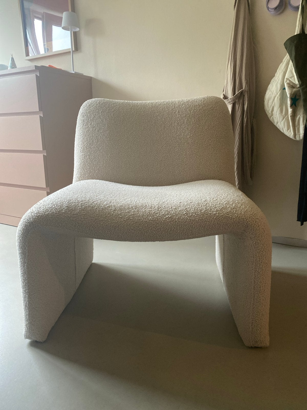 Kwantum stoel Boucle beige stof - met klein vlekje, Ophalen, Gebruikt, Overige kleuren, Eén