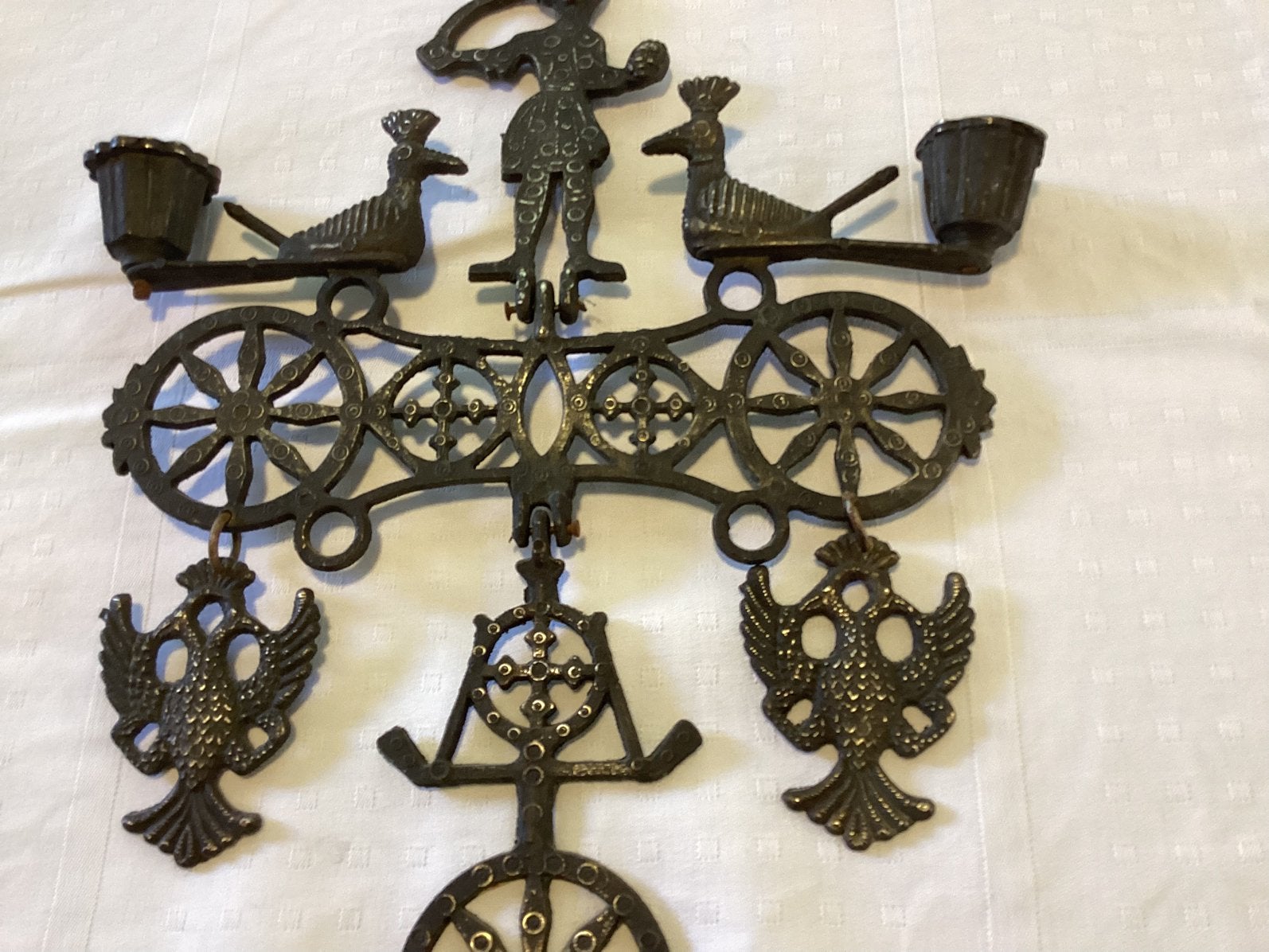 Foto 4 van Vintage Byzantijnse Wandkandelaar. Brons Zwart Gepatineerd