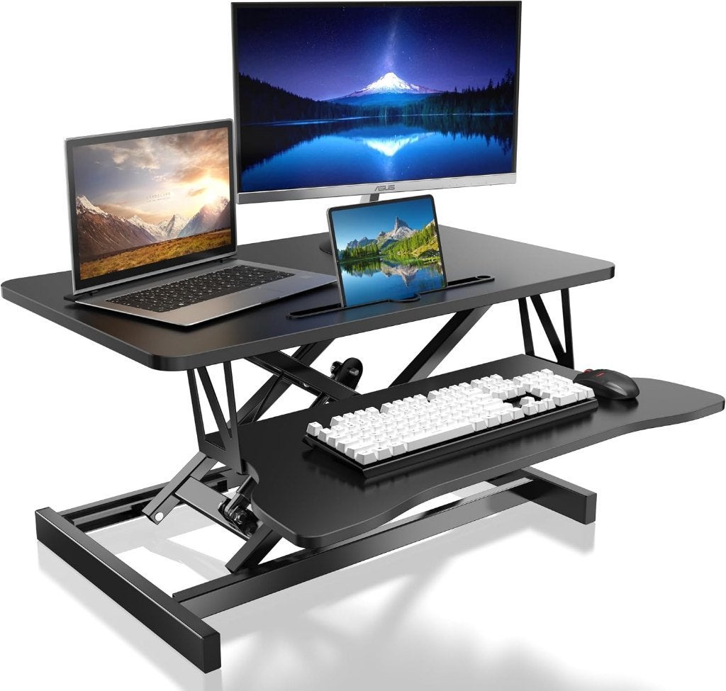 Zit-sta bureauverhoger | Standing Desk Converter, Ophalen, Zo goed als nieuw