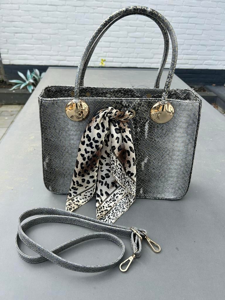 Damestas van PU-leer met slangenprint, Ophalen of Verzenden, Zo goed als nieuw, Grijs, Handtas