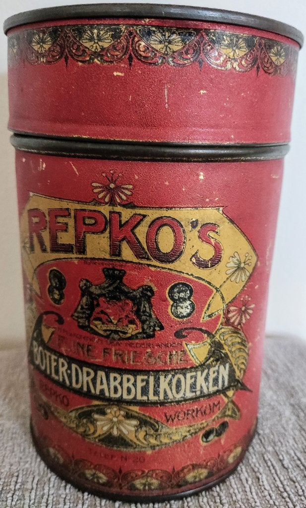 Antiek blik: Repko's Boter Drabbelkoeken ~ Workum, Ophalen of Verzenden, Gebruikt, Overige