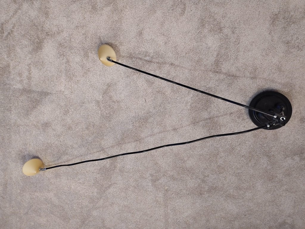 Vintage pola design plafondlamp lange armen en gele kapjes, Ophalen, Gebruikt, Overige stijlen, Inclusief lichtbron