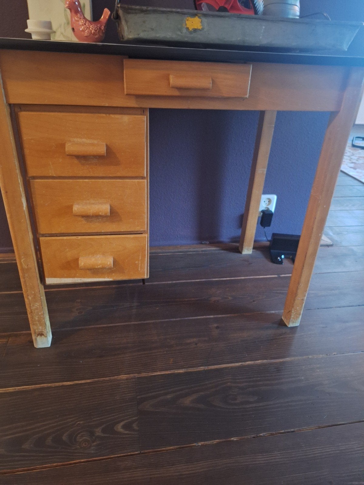Vintage houten bureau (Piet Zwart) met lades, Huis en Inrichting, Bureaus, Ophalen, Gebruikt, Hout, Overige merken