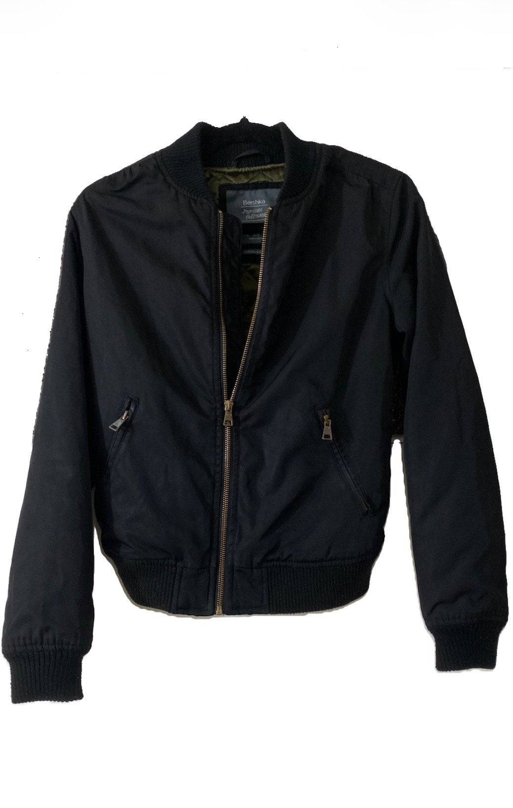 Bershka Premium bomberjack zw | Maat M | Olijfgroene voering, Ophalen of Verzenden, Zo goed als nieuw, Maat 36 (S), Zwart