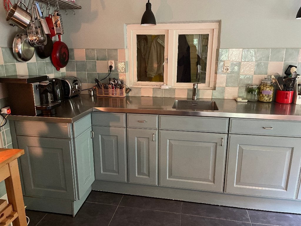 keuken met rvs werkblad en vaatwasser, Ophalen, Gebruikt, 200 cm of meer, Minder dan 100 cm