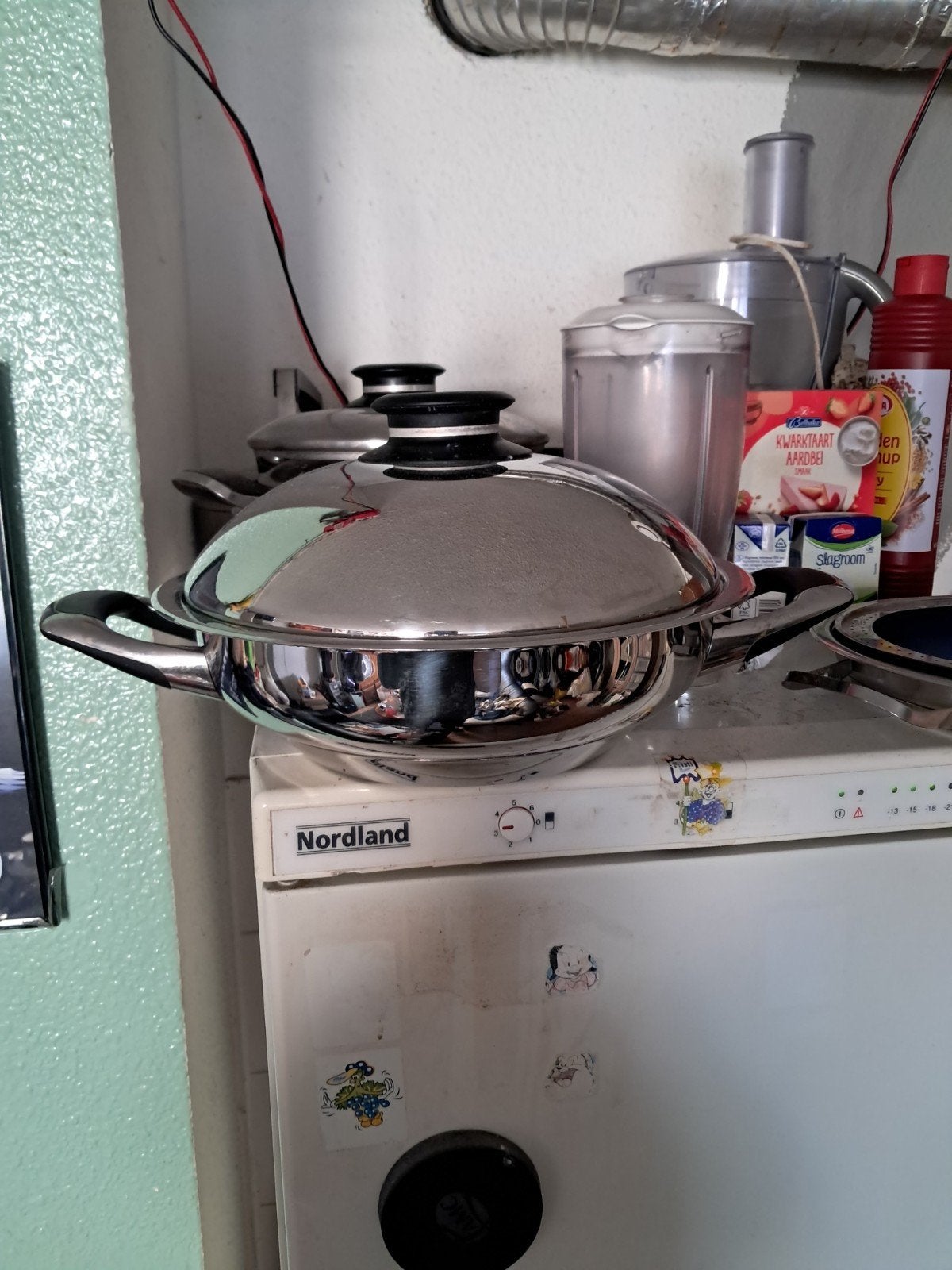 AMC Wok 28 cm, 4 liter, geschikt voor inductie, Gebruikt, Ophalen of Verzenden, Rvs, Wok