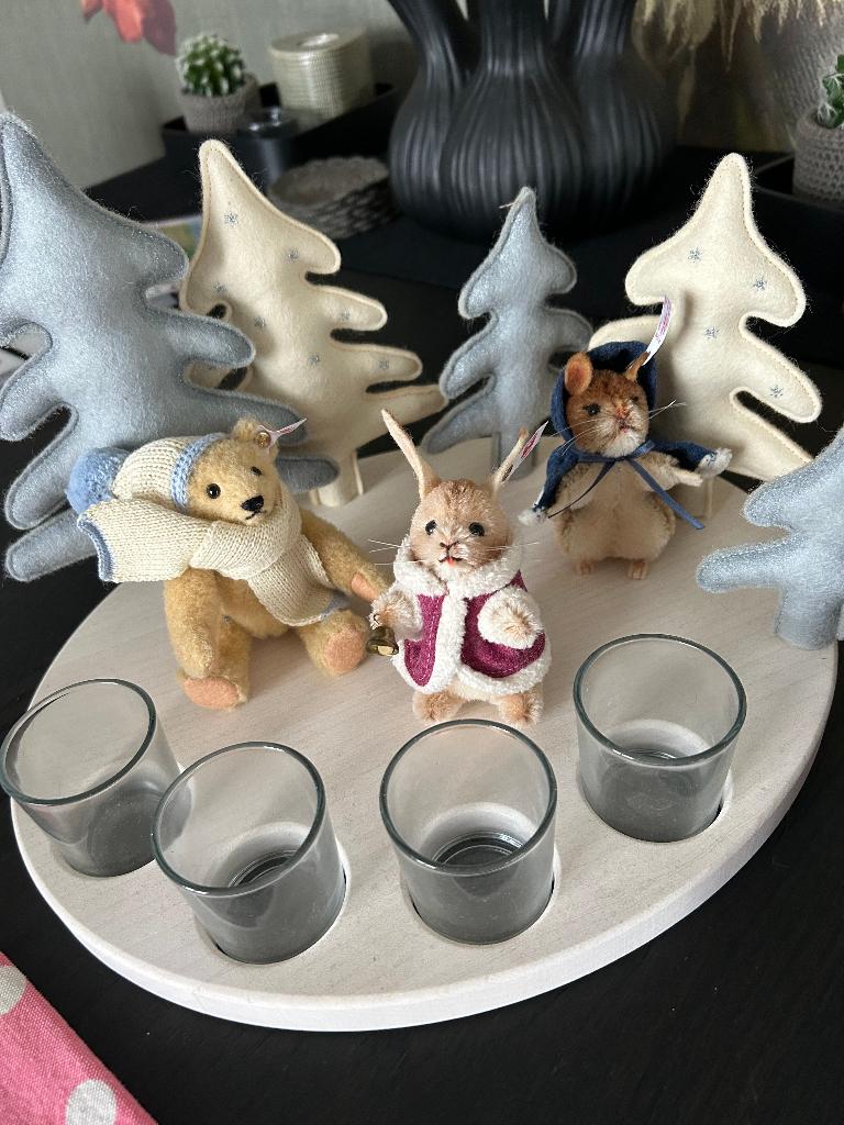 steiff Winterwonderland set Konijn beer eekhoorn waxinelicht, Verzamelen, Ophalen of Verzenden, Nieuw, Stoffen beer, Steiff