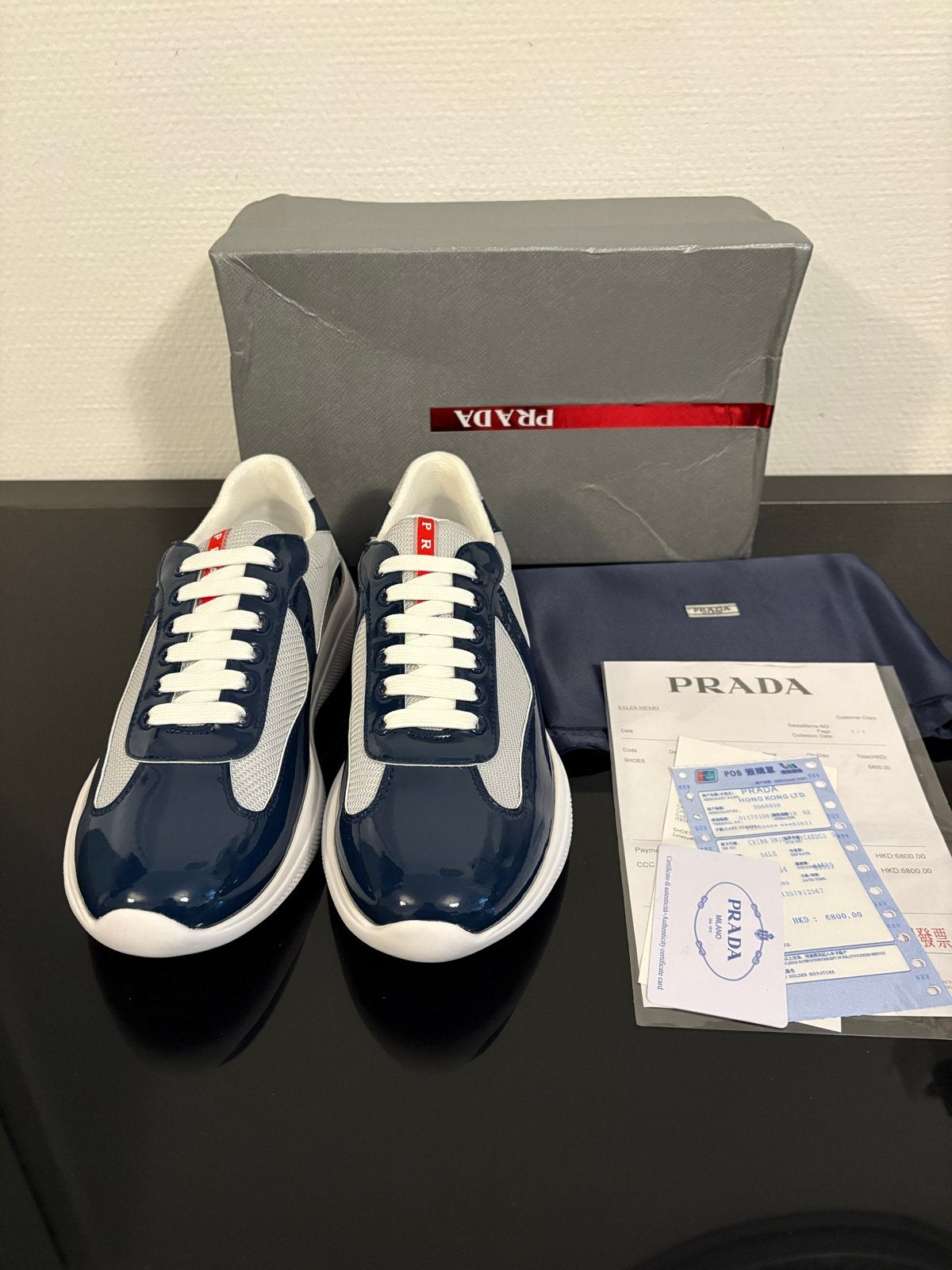 Prada Sneakers Maat 43 met alle toebehoren, Blauw, Nieuw, Ophalen of Verzenden, Sneakers of Gympen