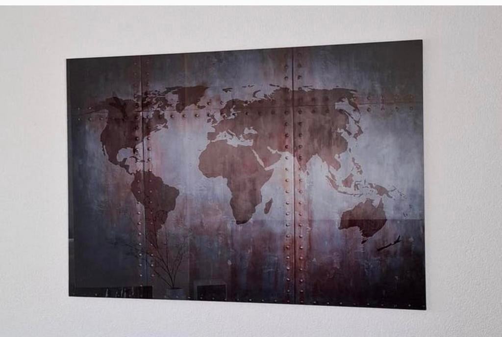 Wanddecoratie Wereldkaart Metaal Look..Glasschilderij, Huis en Inrichting, Woonaccessoires | Wanddecoraties, Ophalen, Metaal, Industrieel