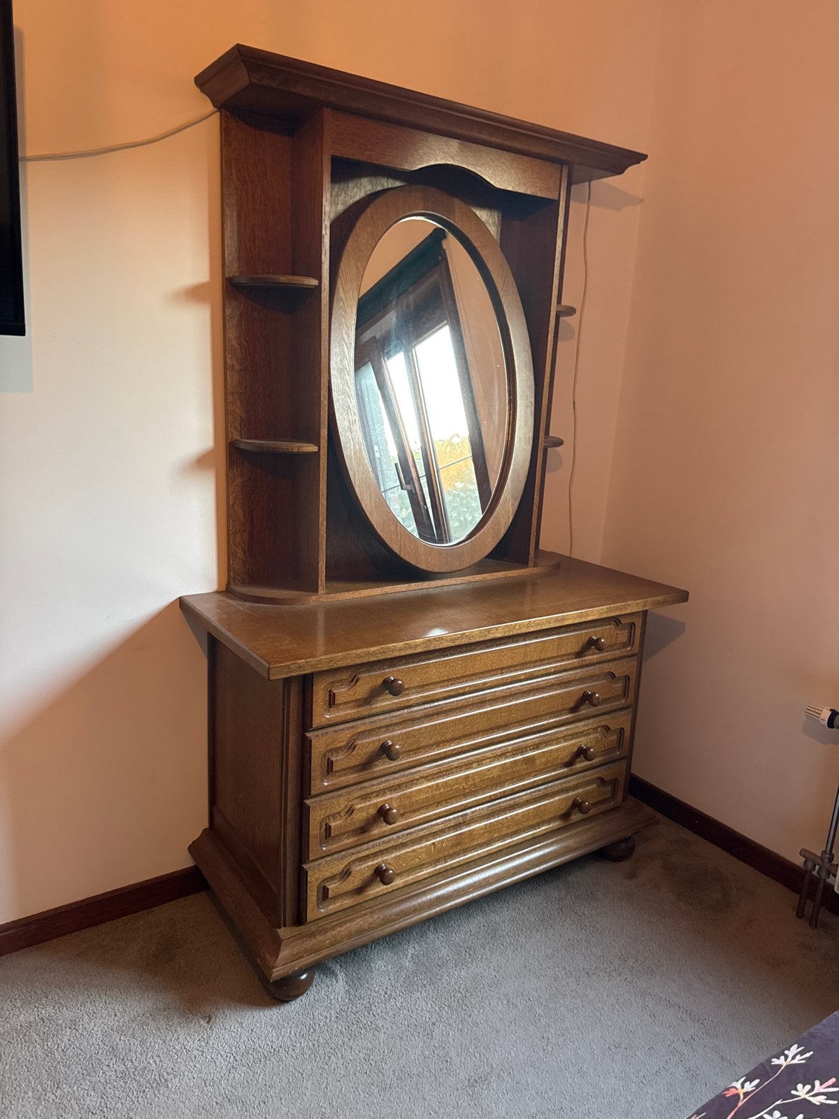 Vintage houten kaptafel met spiegel en lades, Ophalen