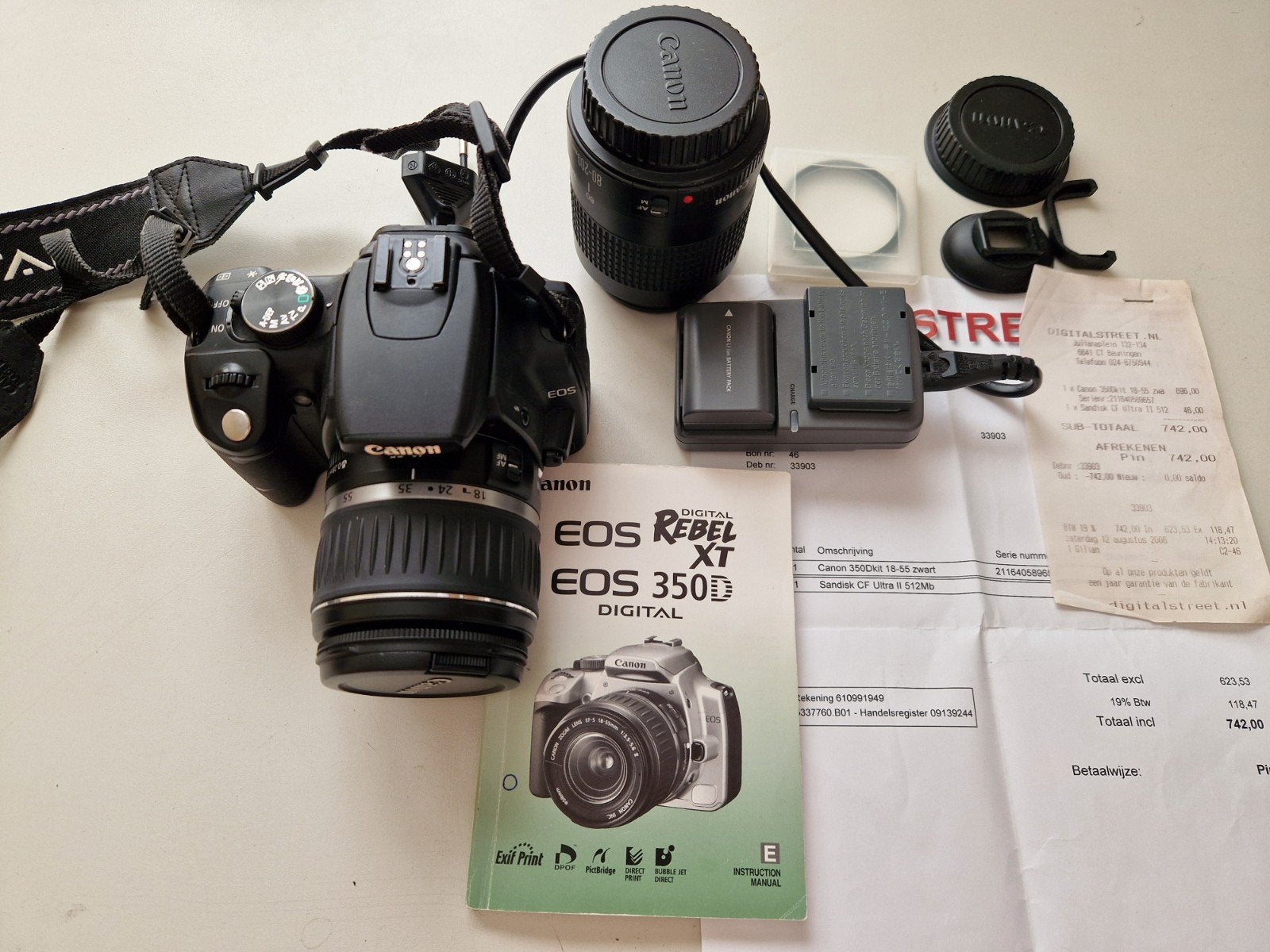 Canon EOS 350D Spiegelreflexcamera met accessoires, Ophalen, Gebruikt, Spiegelreflex, Canon